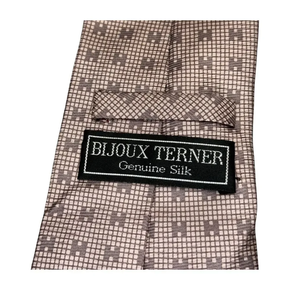 Bijoux Terner Genuine Silk Handmade Tie Mauve Taupe Geometric - Picture 3 of 7
